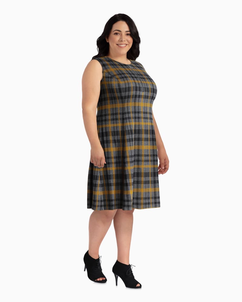 Plus size model with rectangle body shape wearing Denver Fit and Flare Dress by Sabrina Blue | Dia&Co | dia_product_style_image_id:112930